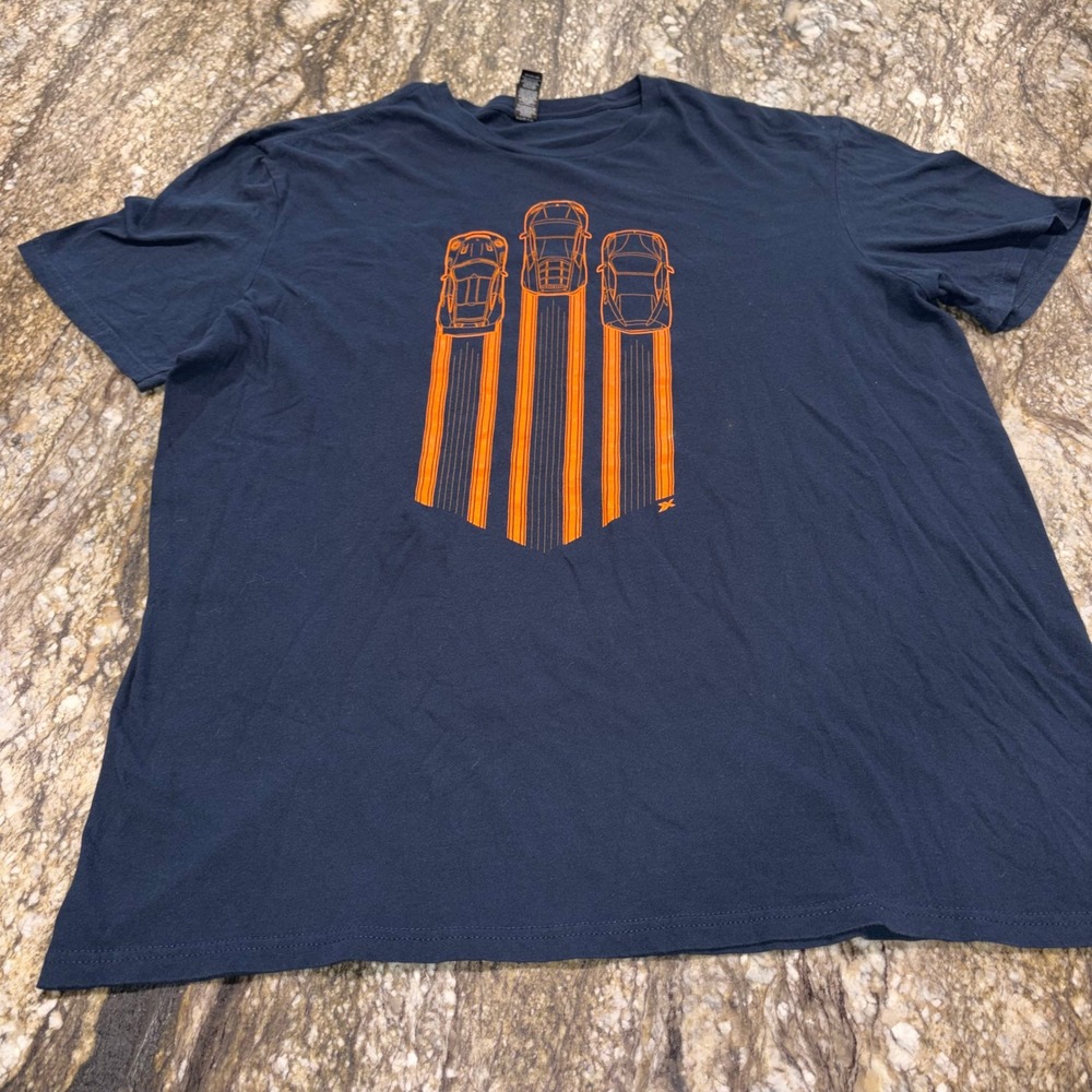 Graphic Sports Car Racing Stripe T-Shirt Mens 2XL Navy Blue District - Picture 4 of 7
